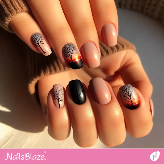 Forest with Sunset Seen Nail Design | Love the Forest Nails - NB2779